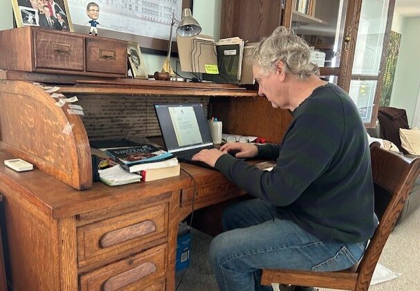 Guy Gentner indexing King’s Diary 2025 Guy Gentner at writing desk 2025